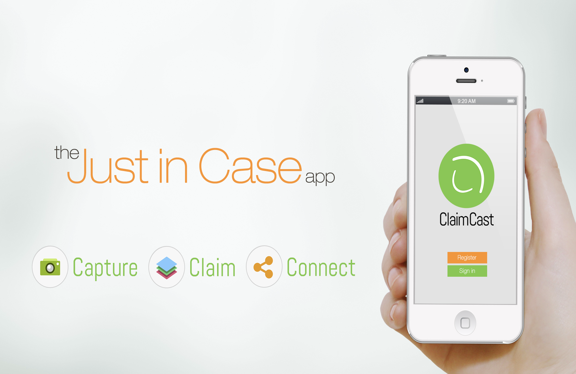 Original ClaimCast app showing capture, claim, and connect features